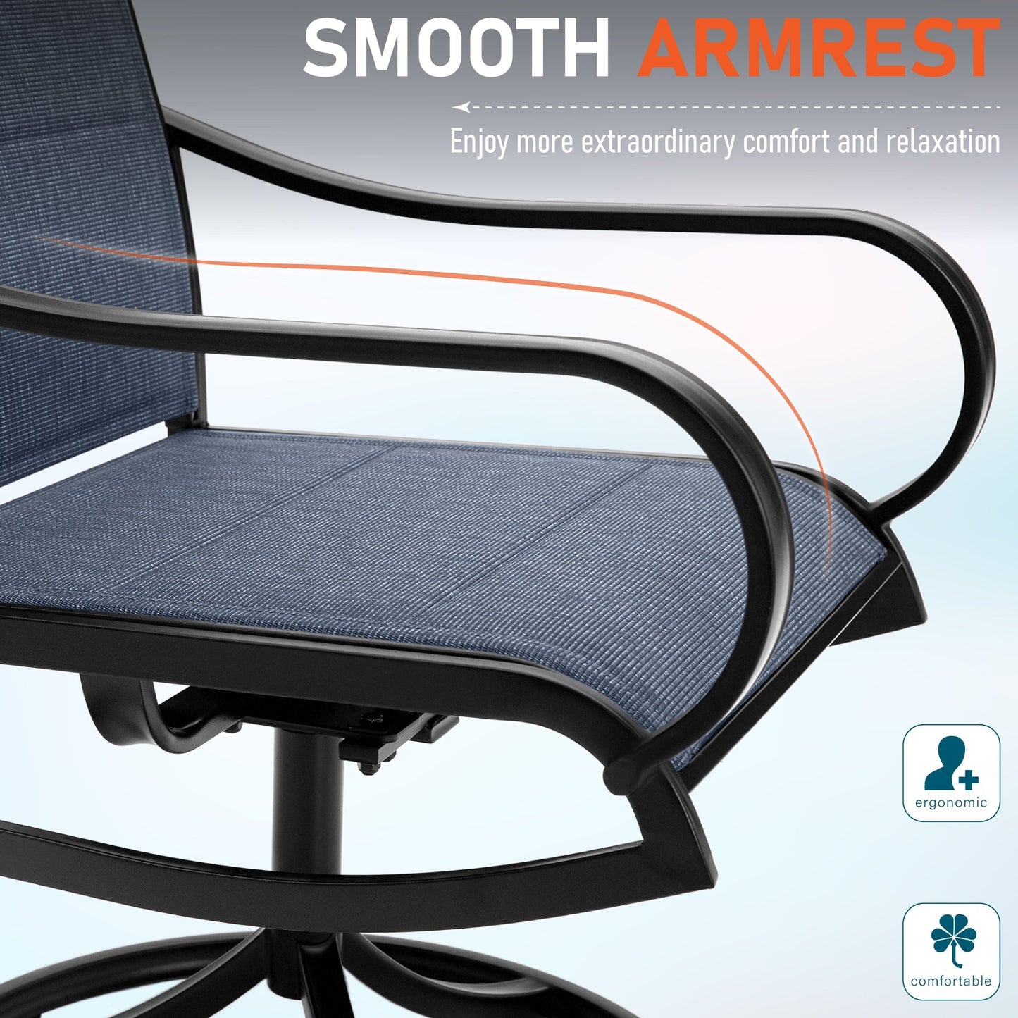 Sophia & William 8-Piece Outdoor Patio Dining Set with 13ft Navy Umbrella, Rectangle Table & Blue Padded Textilene Chairs Furniture Set