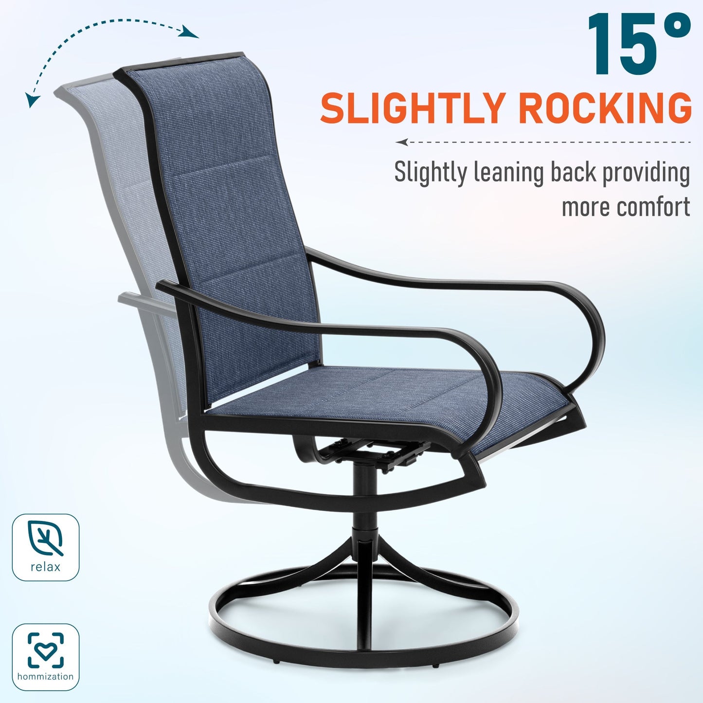 Sophia & William 8-Piece Outdoor Patio Dining Set with 13ft Navy Umbrella, Rectangle Table & Blue Padded Textilene Chairs Furniture Set