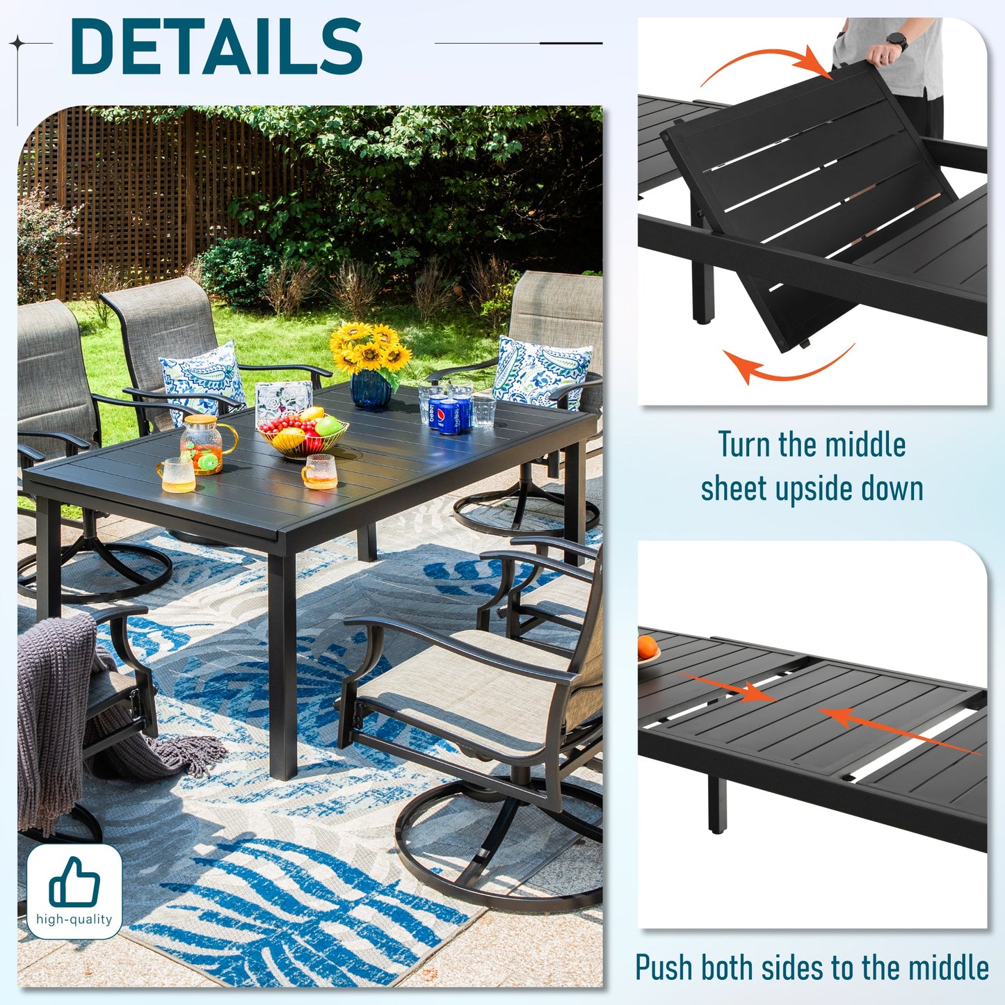 Sophia & William 9 Piece Outdoor Patio Dining Set Textilene Chairs and Expandable Table Furniture Set, Blue