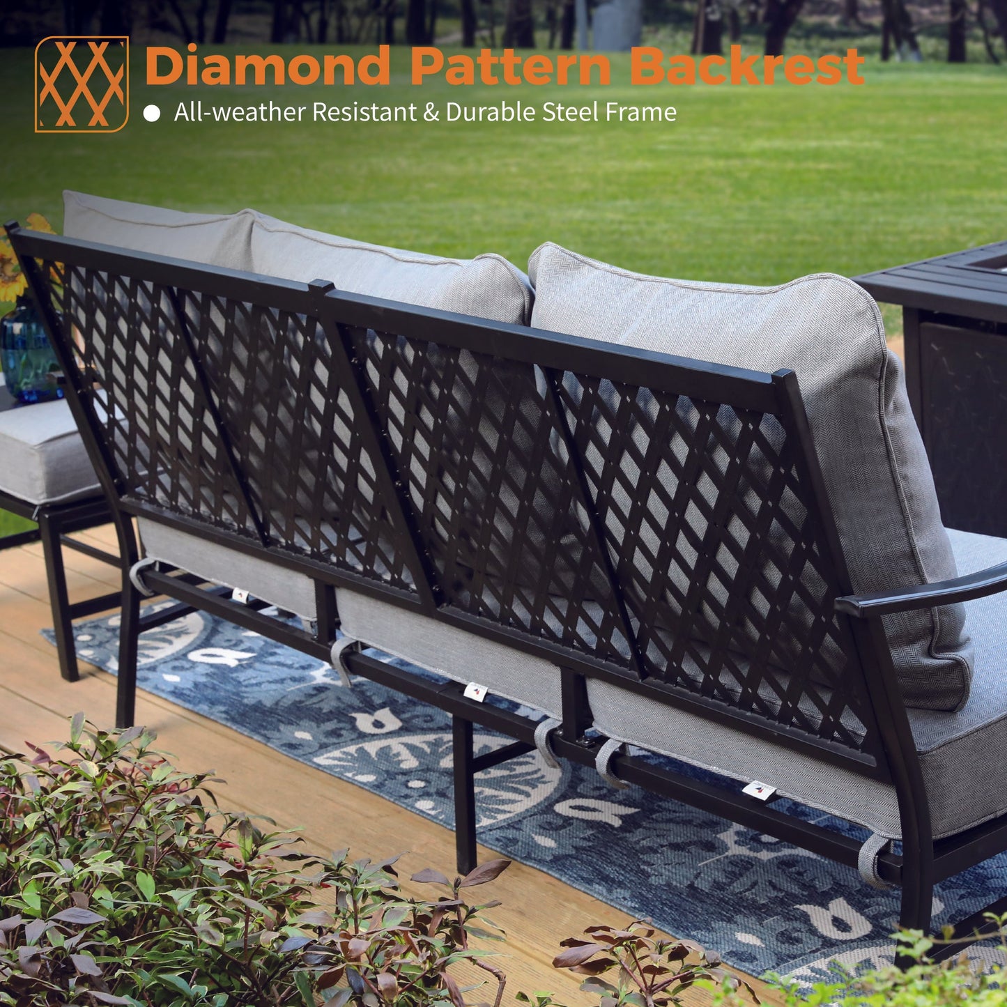 Sophia&William 7 Seat Patio Furniture Set Outdoor Conversation Set Metal Sofa with Multi-Ottomans & Swivel Chairs, Gray