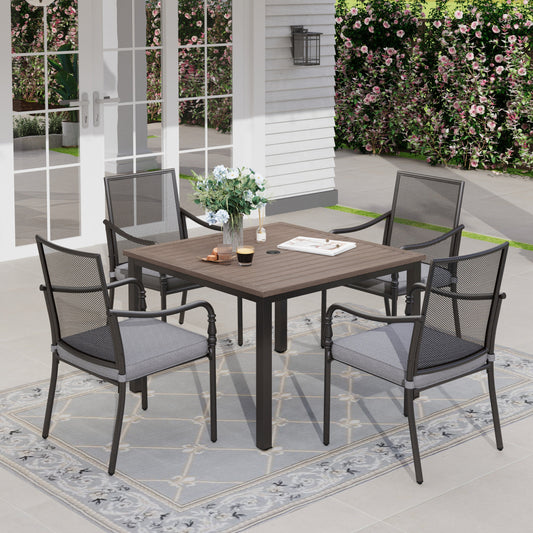 Sophia & William 5 Piece Patio Metal Dining Set Square Table and 4 Stackable Mesh Chairs