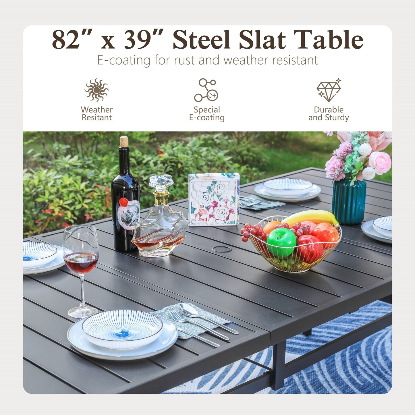 Sophia & William 9-Piece Outdoor Patio Dining Set Metal Table and Rattan Chairs Set for 8, Black & Beige