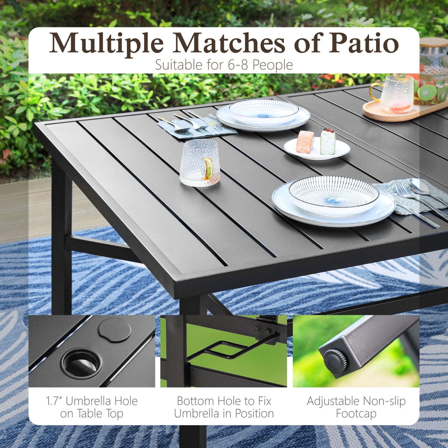 Sophia & William 9 Pieces Outdoor Metal Patio Dining Set Swivel Textilene Chairs and 82.7inch Table Set for 8