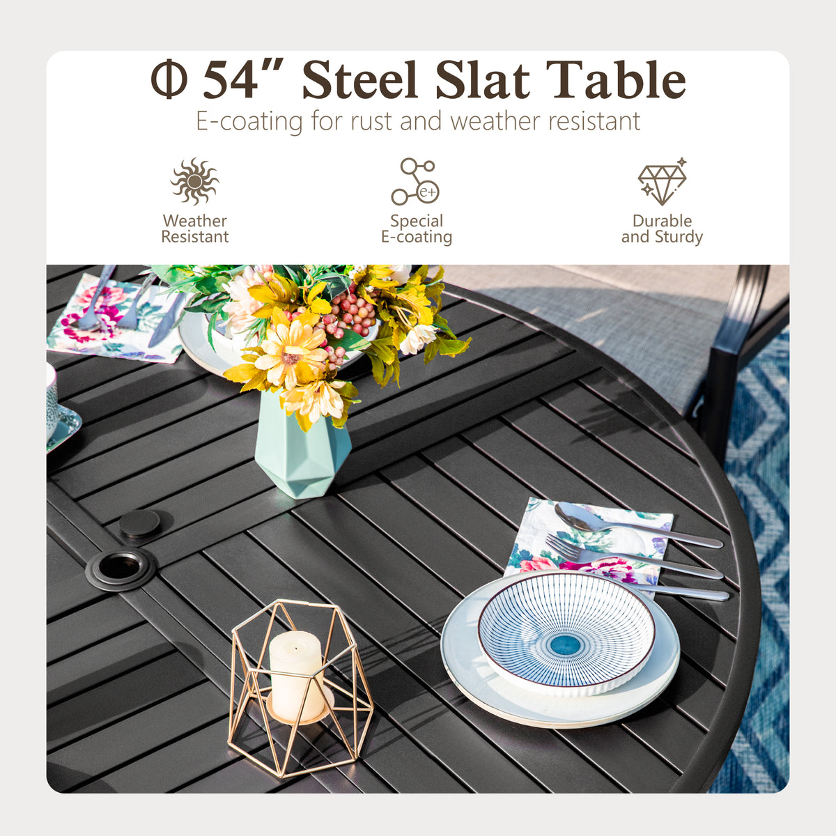 Sophia & William 7 Pieces Outdoor Patio Dining Set Swivel Textilene Chairs & 54inch Round Metal Table Set for 6