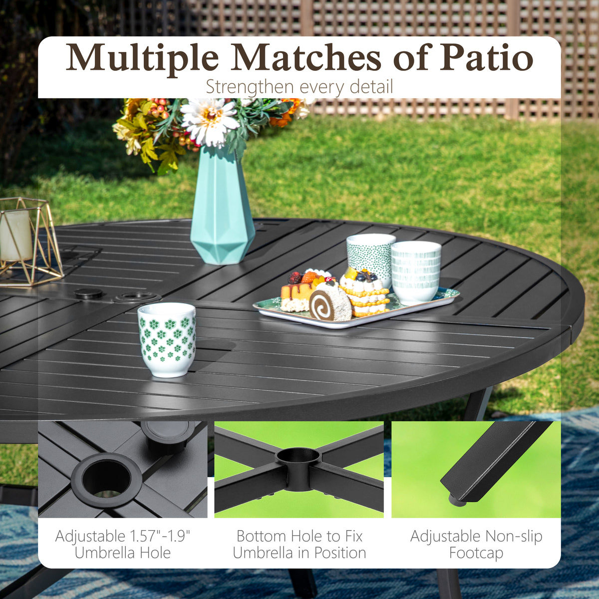 Sophia & William 7 Pieces Outdoor Patio Dining Set Swivel Textilene Chairs & 54inch Round Metal Table Set for 6