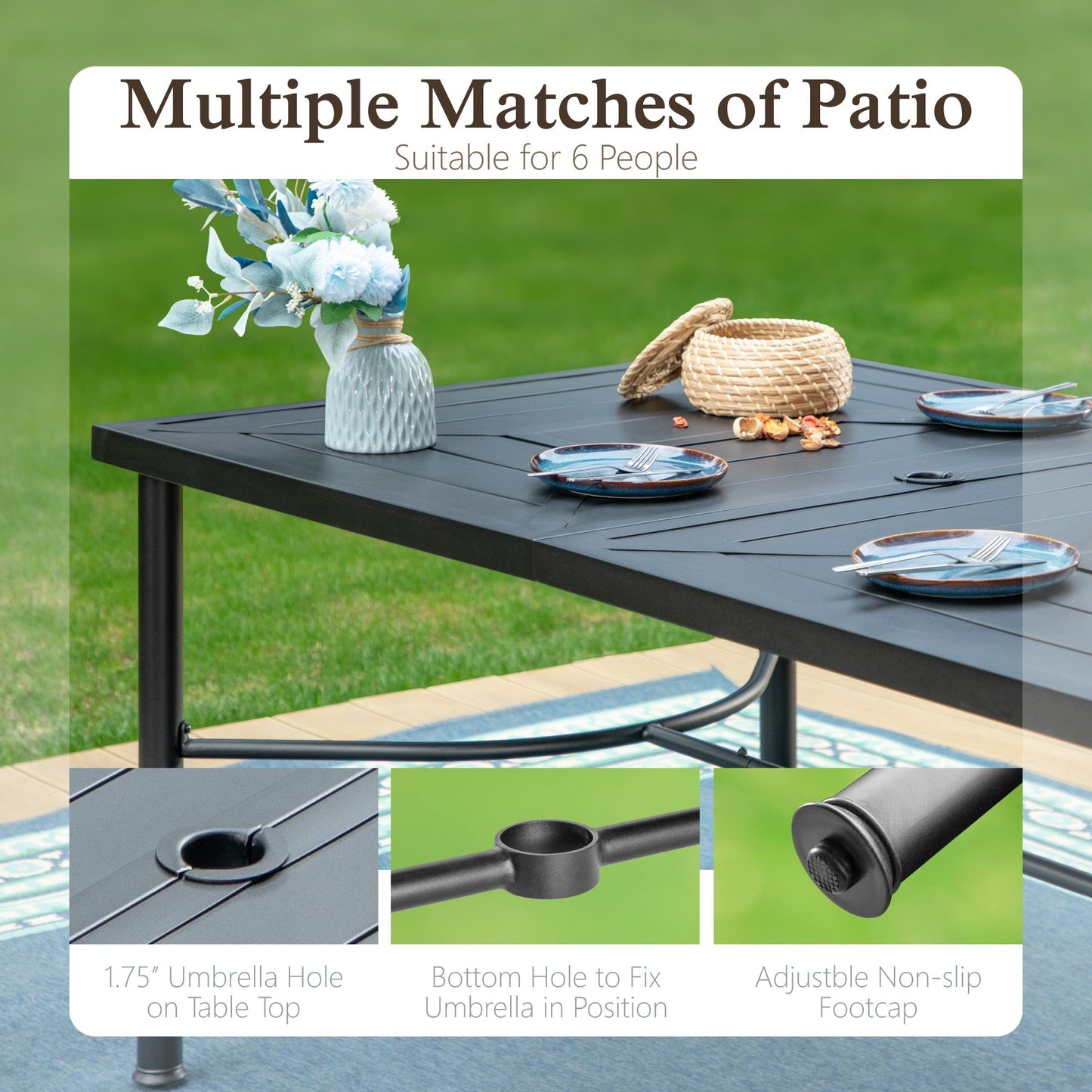 Sophia & William 7 Piece Outdoor Patio Dining Set Metal Table and Textilene Seivel Chairs Furniture Set