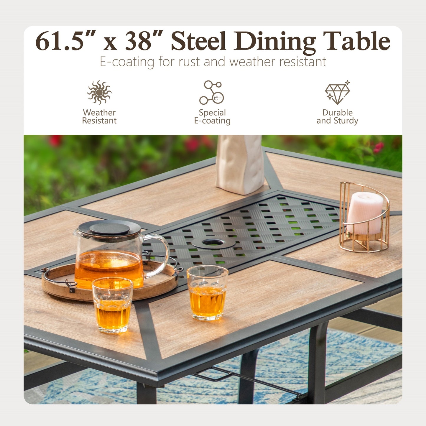Sophia & William Outdoor Metal Rectangular Dining Table for 6 Chairs