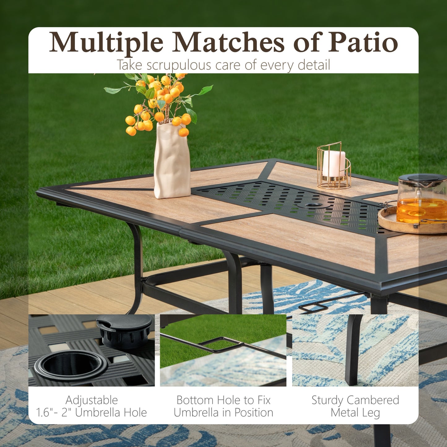Sophia & William Outdoor Metal Rectangular Dining Table for 6 Chairs