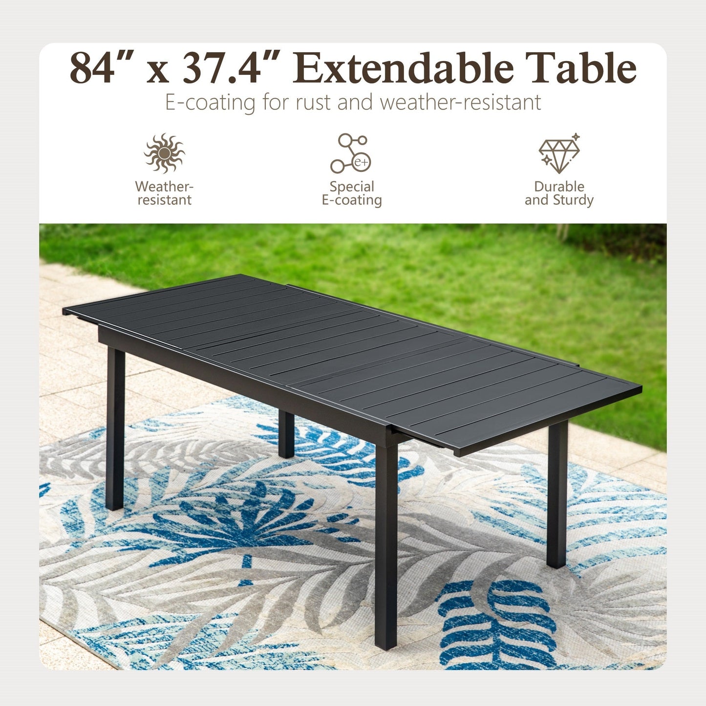Alpha Joy Outdoor Patio Dining Set with 84 Expandable Table & Textilene Chairs for 8, Gray