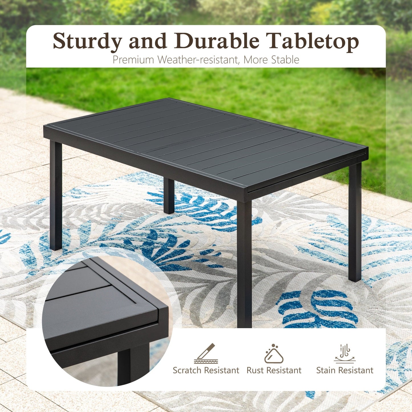 Alpha Joy Outdoor Patio Dining Set with 84 Expandable Table & Textilene Chairs for 8, Blue