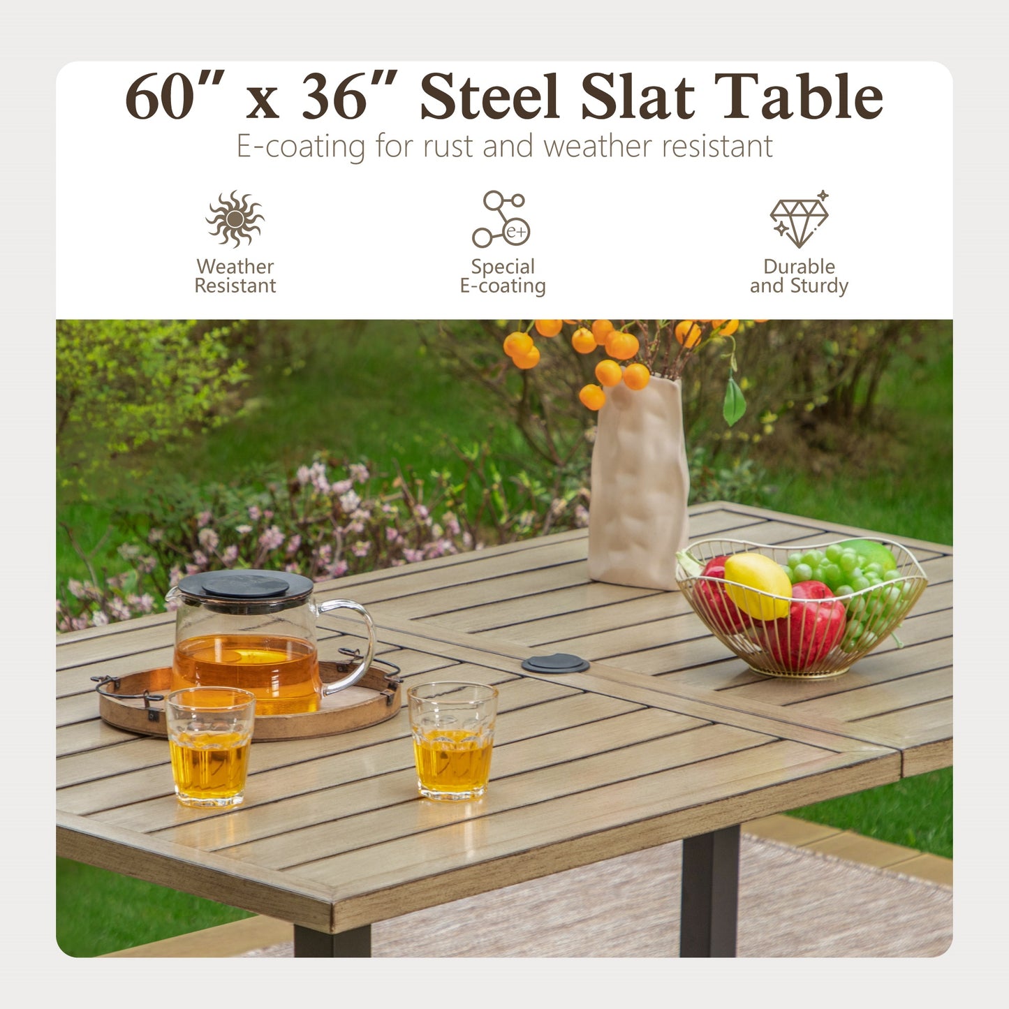 Sophia & William 7Pcs Outdoor Patio Dining Set Metal Cushioned Chairs and Wood-grain Table Furniture Set for 6,Beige