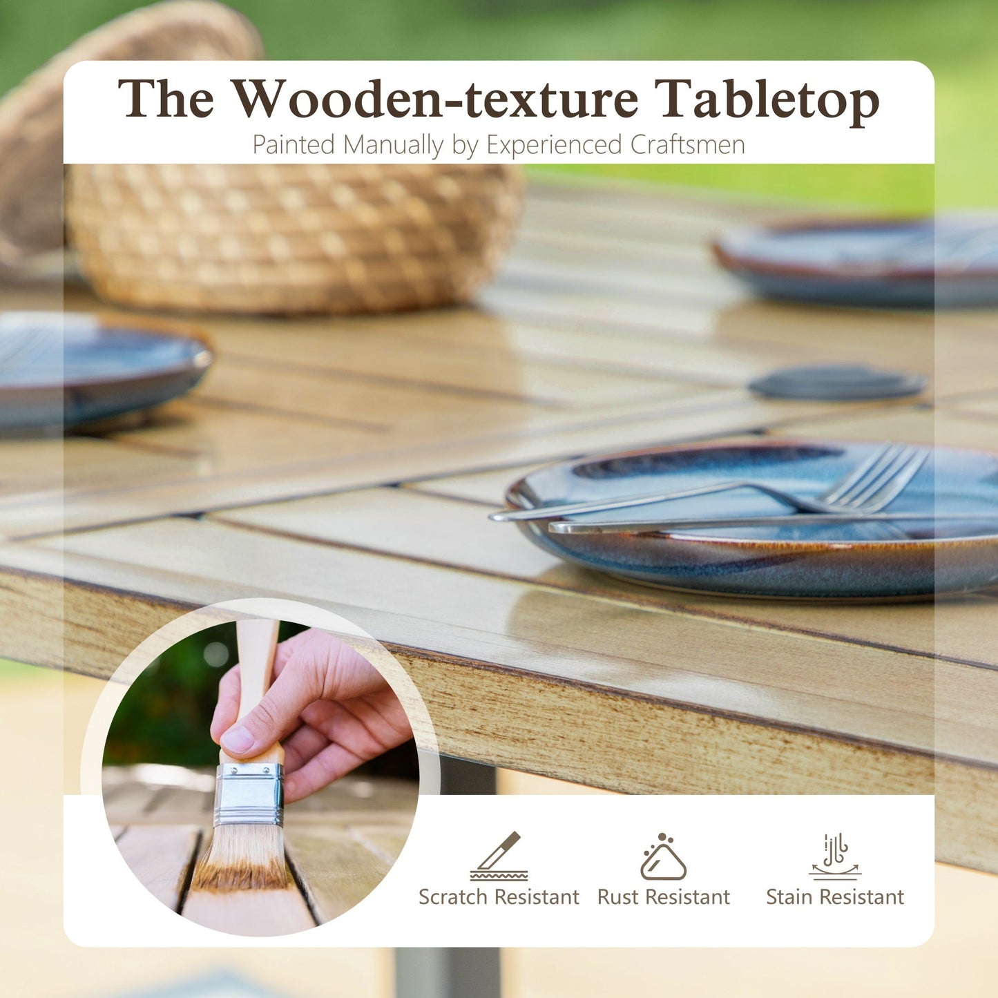 Sophia & William 7Pcs Outdoor Patio Dining Set Metal Cushioned Chairs and Wood-grain Table Furniture Set for 6,Beige