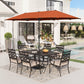 Alpha Joy 8-Piece Outdoor Patio Dining Set with 13 ft Orange Red Umbrella, Cushioned Chairs & Metal Table for 6