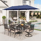 Alpha Joy 8-Piece Outdoor Patio Dining Set with 13 ft Navy Blue Umbrella, Cushioned Swivel Chairs & Fixed Chairs & Metal Table for 6