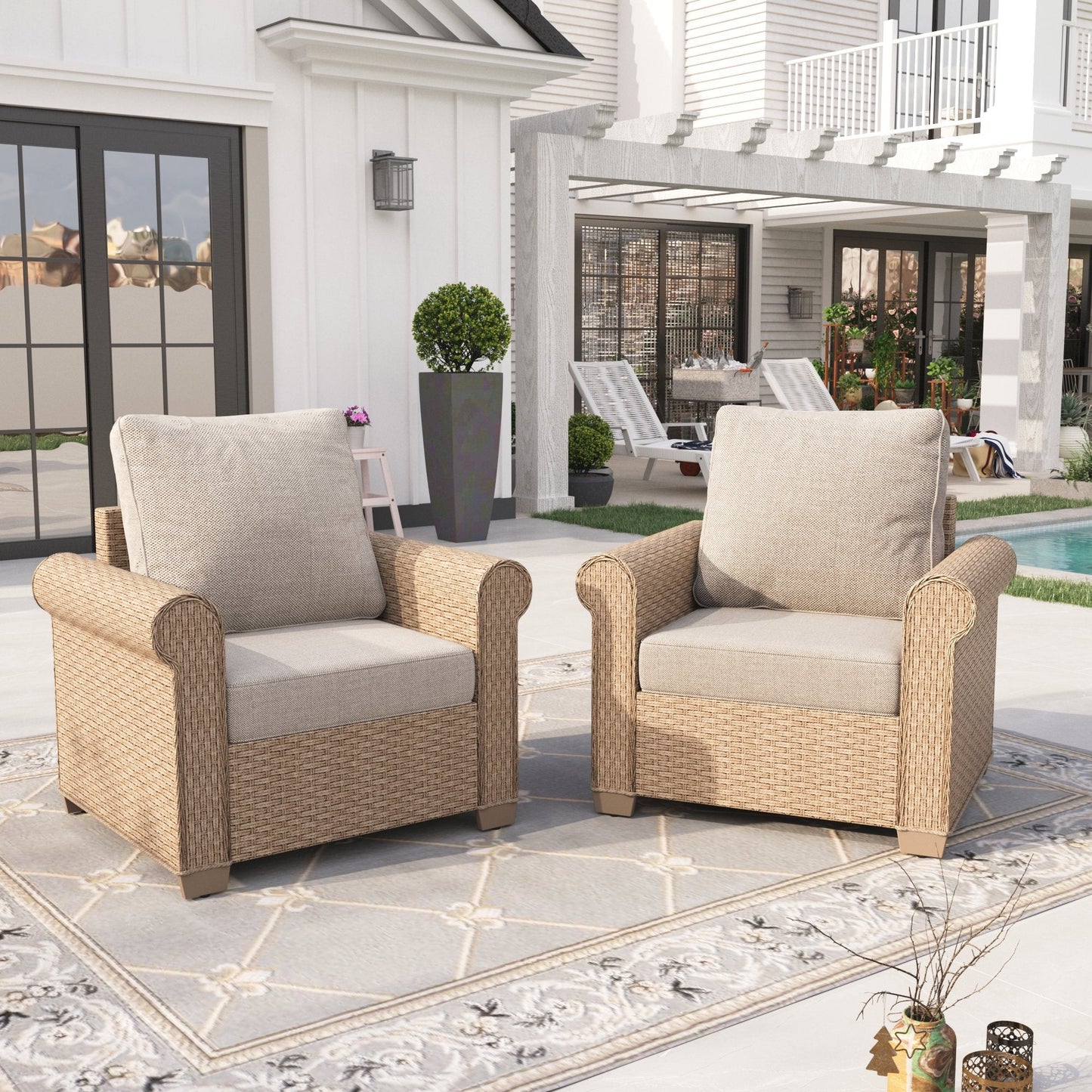 Sophia & William 2 Pieces Wicker Patio Furniture Set 2-Seat Outdoor Conversation Set with Cushions, Yellow & Beige