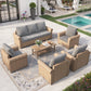 Sophia & William 6 Pieces Wicker Patio Furniture Set 7-Seat Outdoor Cushioned Conversation Set with Coffe Table, Yellow & Gray
