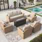 Sophia & William 6 Pieces Wicker Patio Furniture Set 7-Seat Outdoor Cushioned Conversation Set with Fire Pit Table, Yellow & Beige