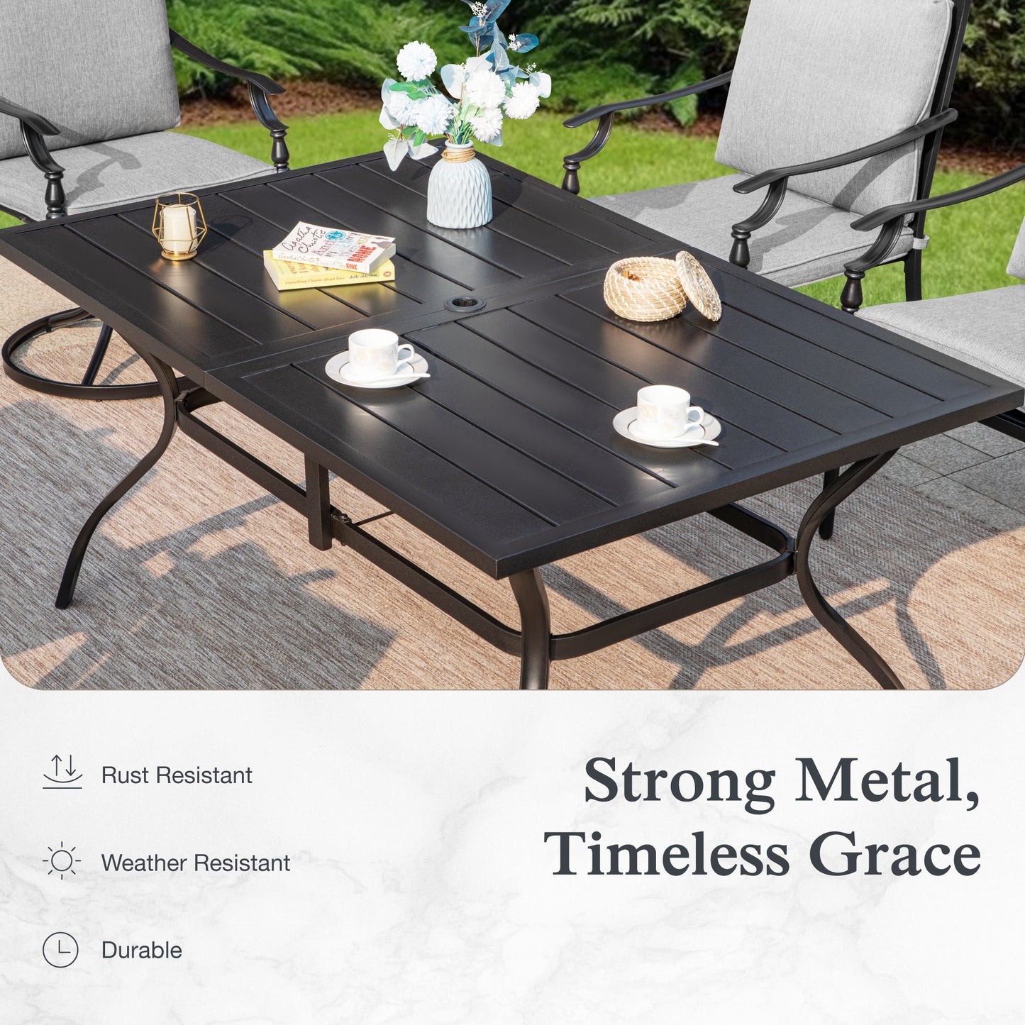 Sophia & William 7Pcs Outdoor Patio Dining Set Metal Swivel Chairs and Table Furniture Set with Gray Cushion