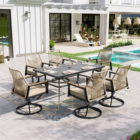 Sophia & William 7-Piece Outdoor Patio Dining Set Swivel Metal Wicker Chairs and Steel Table