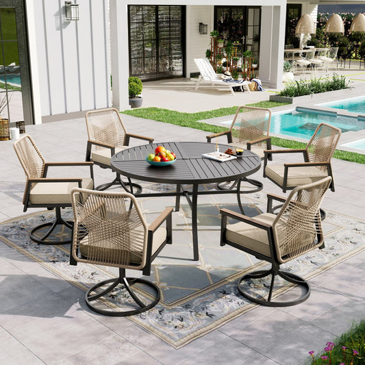 Sophia & William 7-Piece Outdoor Patio Dining Set Swivel Metal Wicker Chairs and Steel Round Table