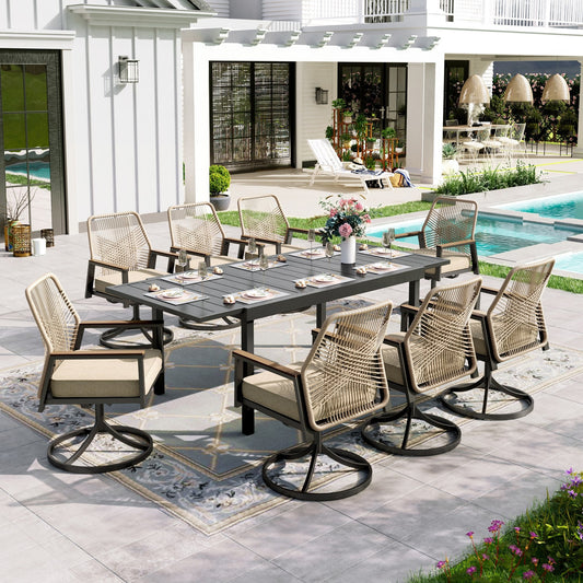 Sophia & William 9-Piece Outdoor Patio Dining Set Swivel Metal Wicker Chairs and Extendable Steel Table