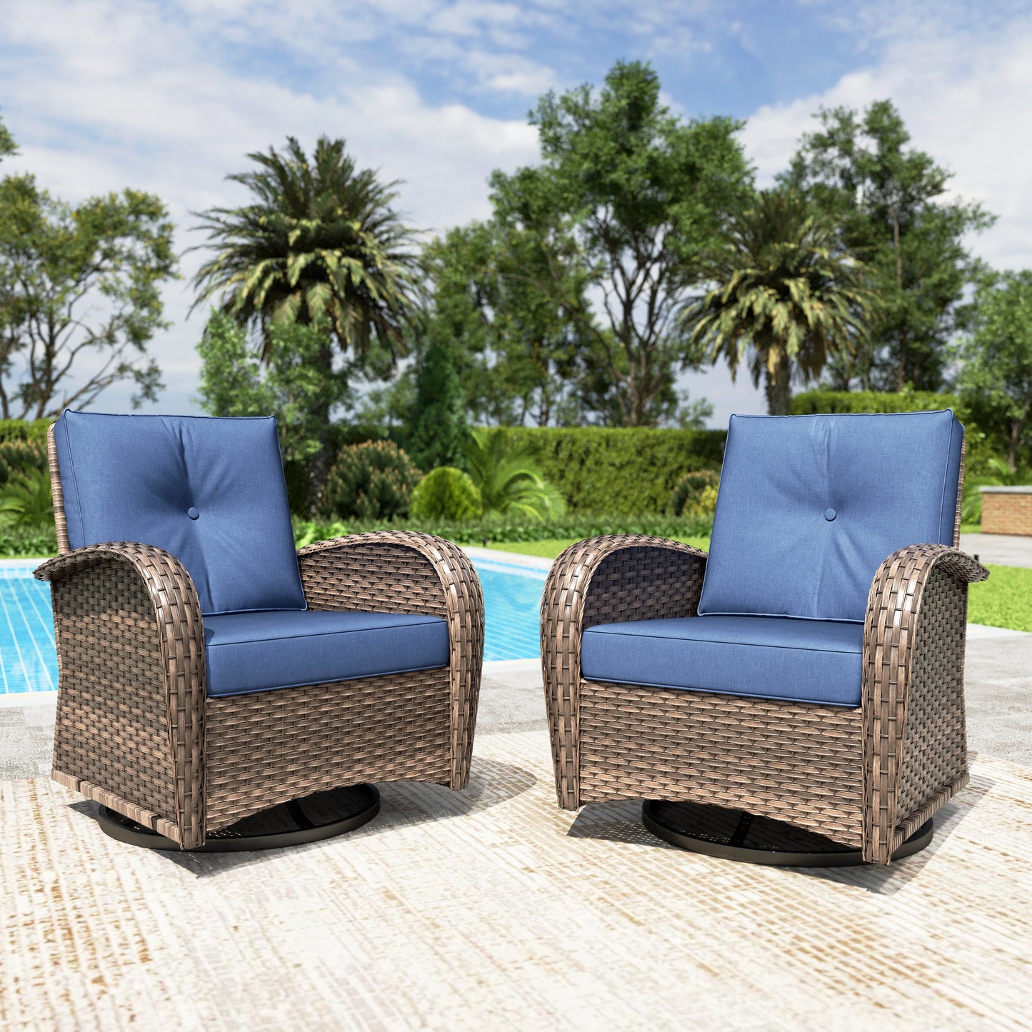 Sophia & William 2 Pieces Wicker Outdoor Patio Furniture Set with Swivel Glider, Navy