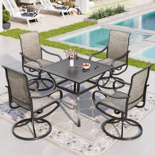 Sophia & William 5 Piece Patio Dining Set Outdoor Furniture Set with 1 Steel Round Table & 4 Textilene Swivel Chairs,Black
