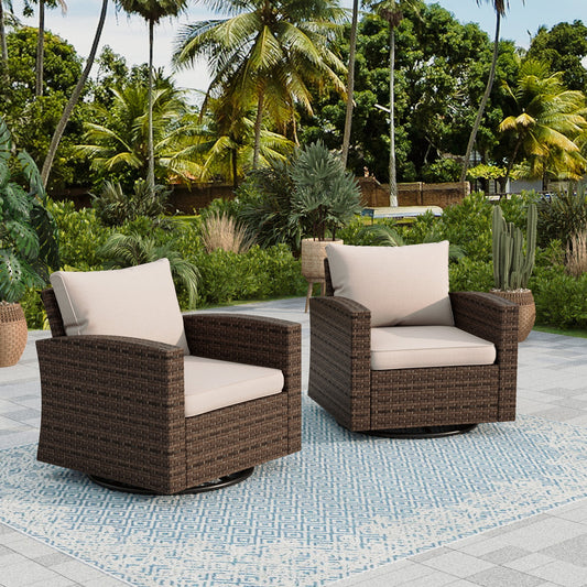 Sophia & William Wicker Patio Swivel Chairs Set of 2 With Beige Cushions