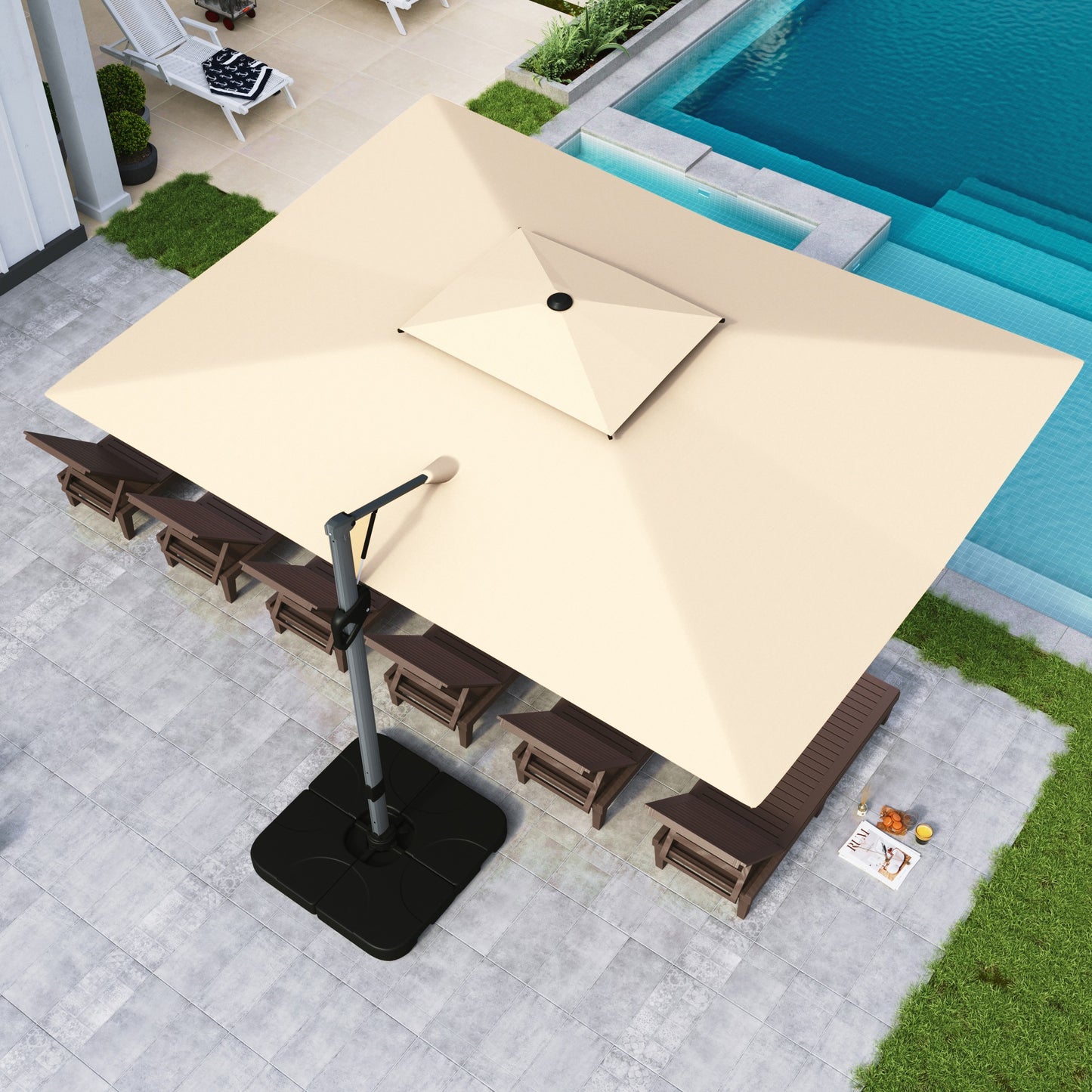Alpha Joy 13x10ft Beige Offset Cantilever Patio Umbrella with 360¡ã Rotation for Outdoor Use