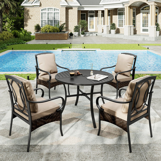 Sophia & William 5Pcs Outdoor Patio Dining Set Metal Cushioned Chairs and Round Table Furniture Set,Beige