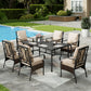 Sophia & William 7Pcs Outdoor Patio Dining Set Metal Cushioned Chairs and Wood-grain Table Furniture Set for 6,Beige