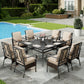 Sophia & William 9Pcs Outdoor Patio Dining Set Metal Cushioned Chairs and 60" Square Table Furniture Set for 8,Beige