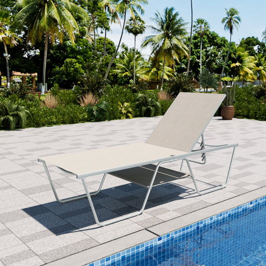 Sophia & William Patio Adjustable Lounge Chair 27.2" Wider Metal Recliner Outdoor Chaise Lounge with Sotrage, Light Gray