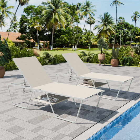 Sophia & William Patio Adjustable Lounge Chair 27.2" Wider Metal Recliner Outdoor Chaise Lounge with Sotrage, Set of 2