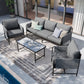 Sophia&William 5 Seat Outdoor Patio Furniture Set Luxury Metal Cushioned Conversation Set with 26.8"W Seat & Marble-textured Coffee Table, Gray