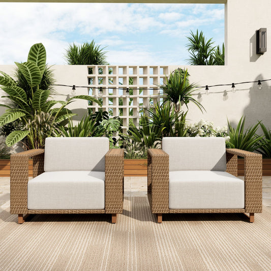 Sophia & William 2 Pieces Wicker Patio Furniture Set with Armrests, Beige & Yellow-Brown