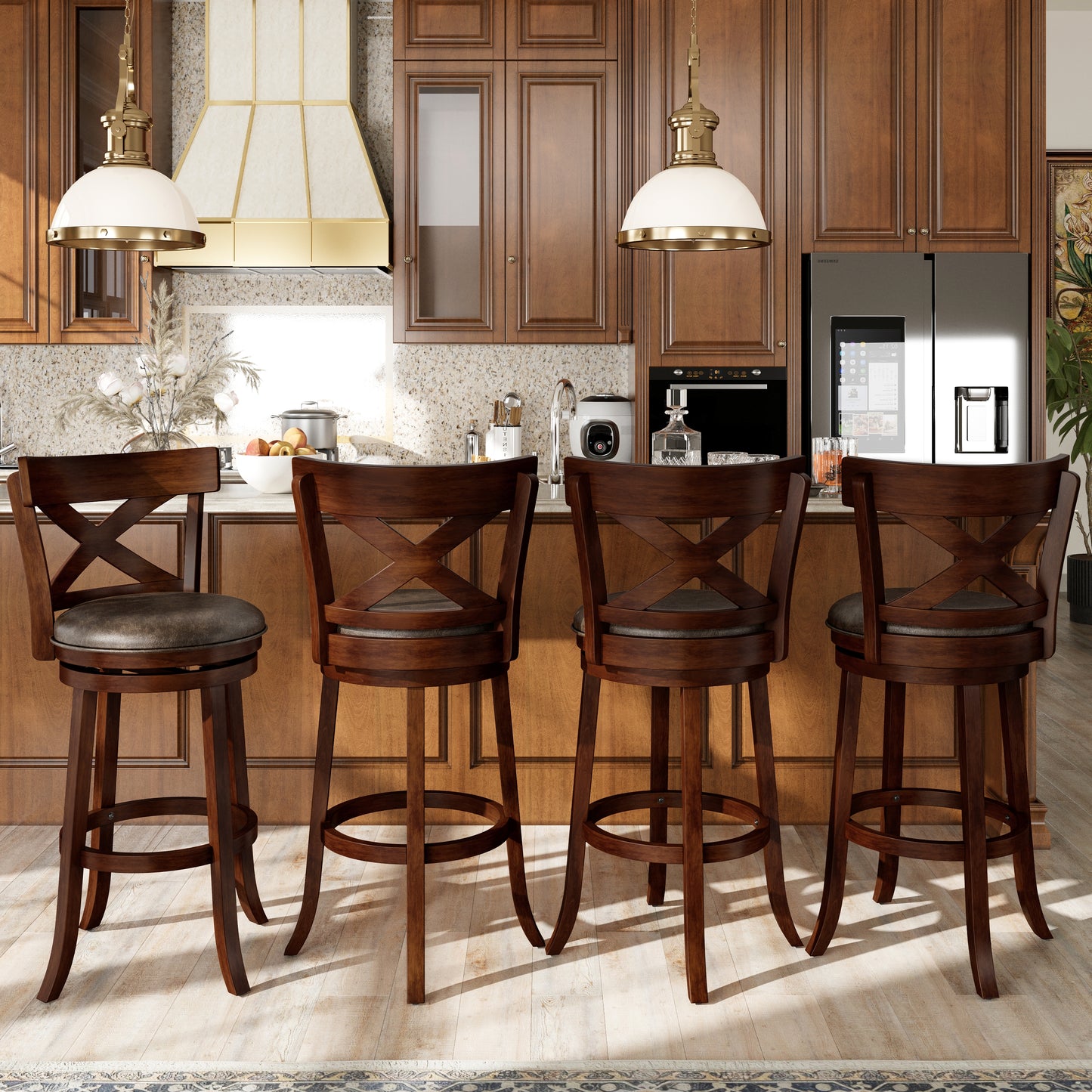 Sophia & William 30" Swivel Bar Stools, Set of 4 with Curved Backrest Durable Wood Frame Padded Counter Stools for Kitchen Island,Black