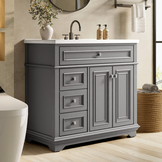 Sophia & William 36inch Bathroom Vanity with 5inch Deep Sink Freestanding Wood Bathroom Cabinet Vanity with 2 Doors with Shelf & 2 Drawers, Grey