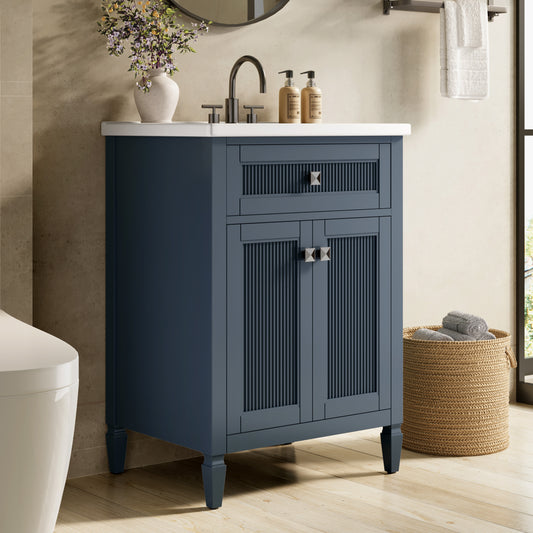Sophia & William 24inch Bathroom Vanity with 5inch Deep Sink Freestanding Wood Bathroom Cabinet Vanity with 2 Doors & 3-Level Adjustable Shelf, Charcoal Blue