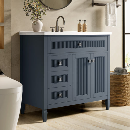 Sophia & William 36inch Bathroom Vanity with 5inch Deep Sink Freestanding Wood Bathroom Cabinet Vanity with 2 Doors & 2 Drawers & Adjustable Shelf, Charcoal Blue