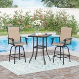 Sophia & William 2 Pcs Outdoor Swivel Metal Bar Stools Patio Height Textilene Chairs in Brown