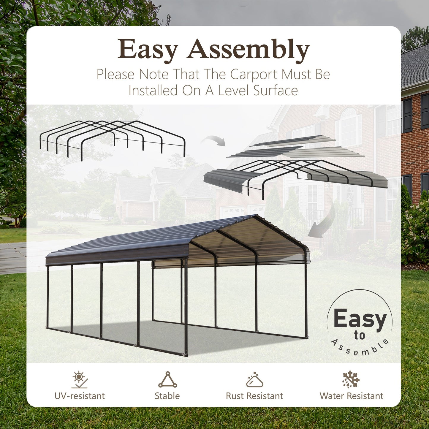 Alpha Joy 12' x 20' Heavy Duty Metal Carport with Galvanized Steel Roof Multi-Purpose Hardtop Storage Shelter