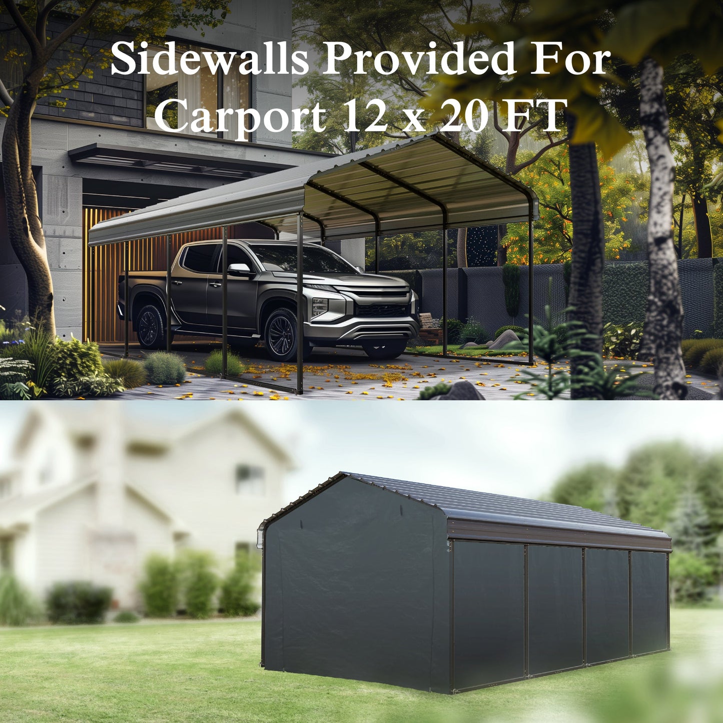 Alpha Joy 12' x 20' Heavy Duty Galvanized Steel Carport with Side Walls Multi-Purpose Shelter