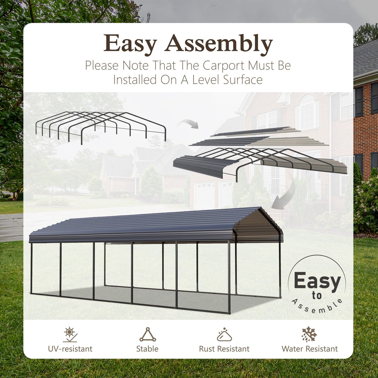 Alpha Joy 12' x 25' Heavy Duty Metal Carport with Galvanized Steel Roof Multi-Purpose Shelter