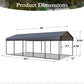 Alpha Joy 12' x 25' Heavy Duty Metal Carport with Galvanized Steel Roof Multi-Purpose Shelter