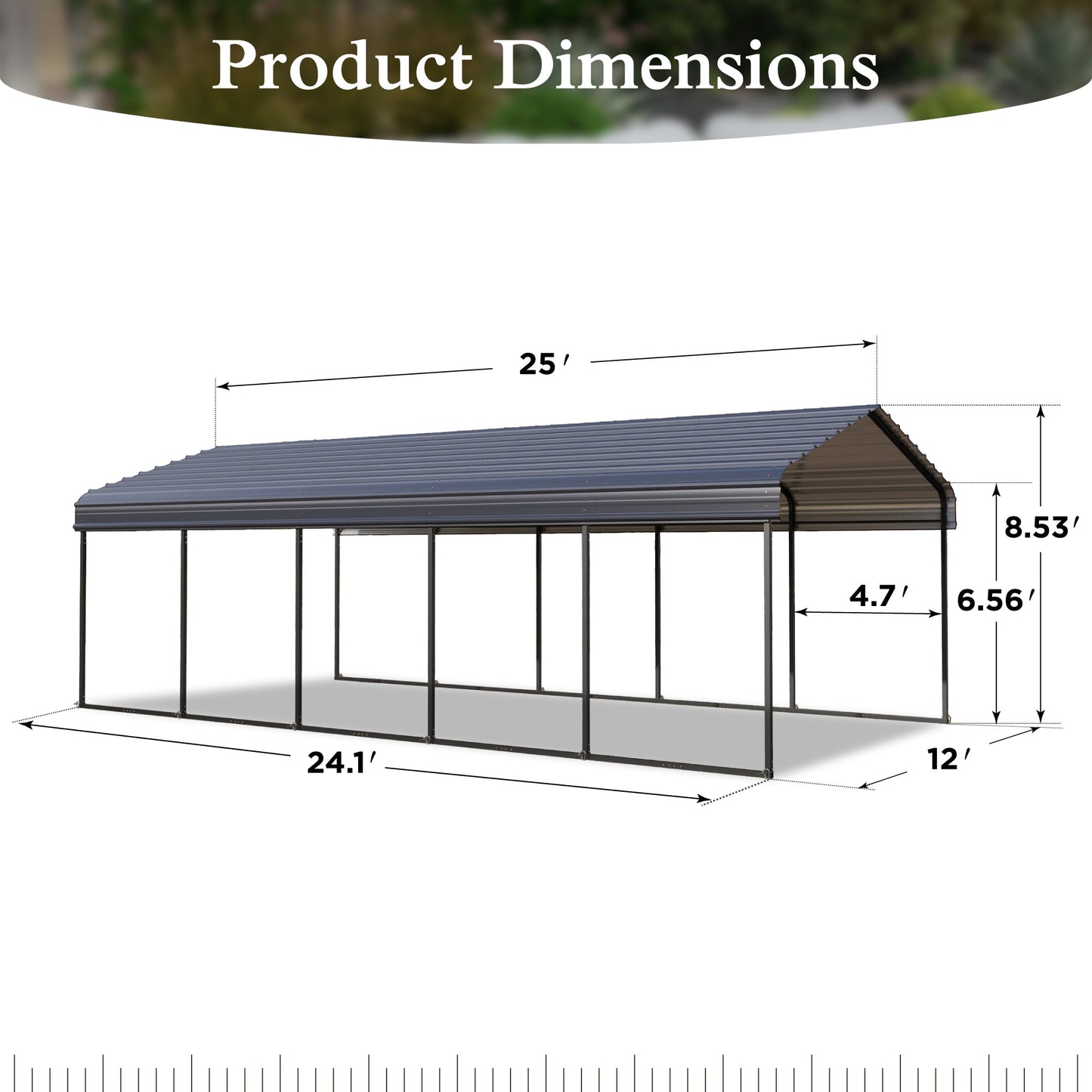 Alpha Joy 12' x 25' Heavy Duty Metal Carport with Galvanized Steel Roof Multi-Purpose Shelter