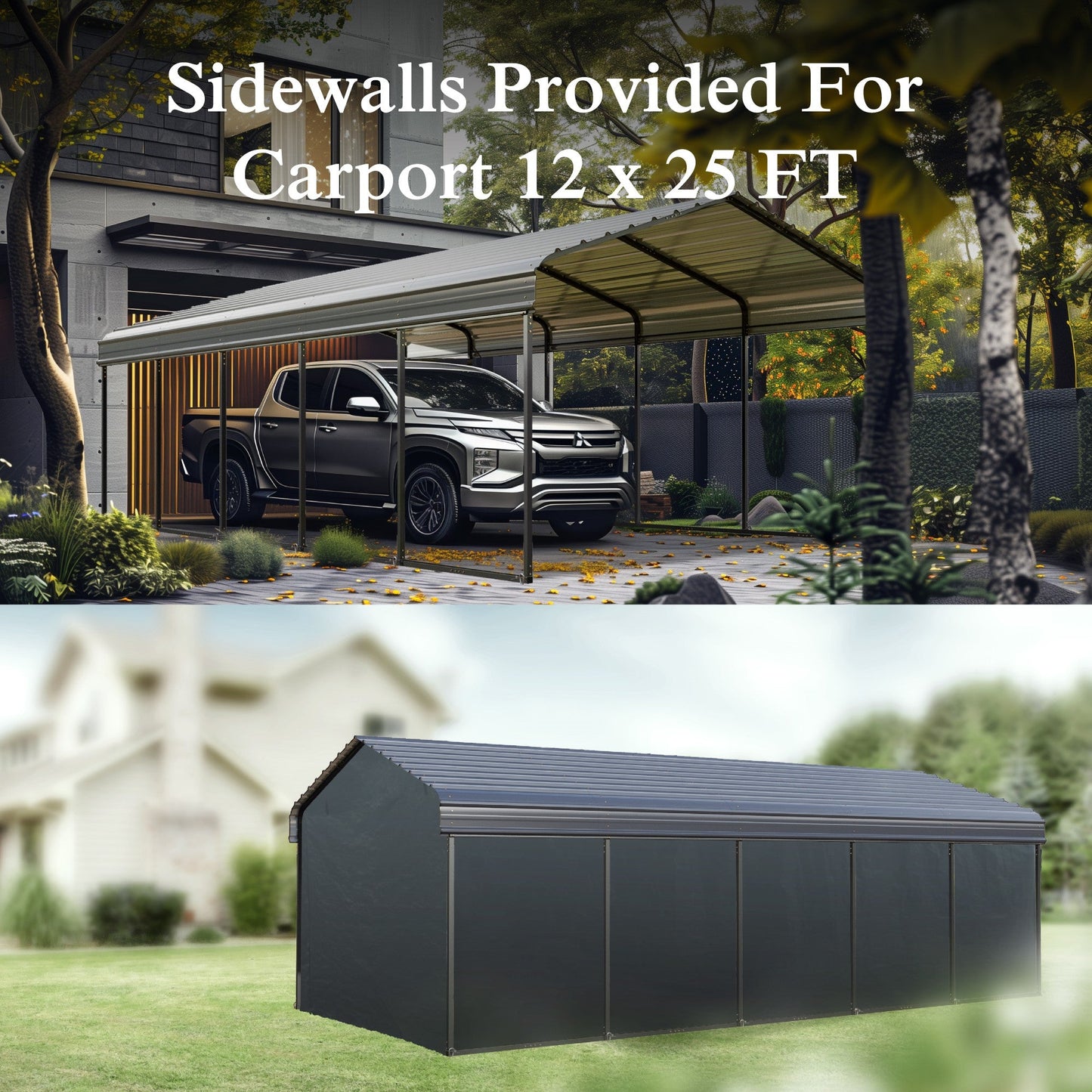Alpha Joy 12' x 25' Heavy Duty Galvanized Steel Carport with Side Walls Multi-Purpose Hardtop Shelter