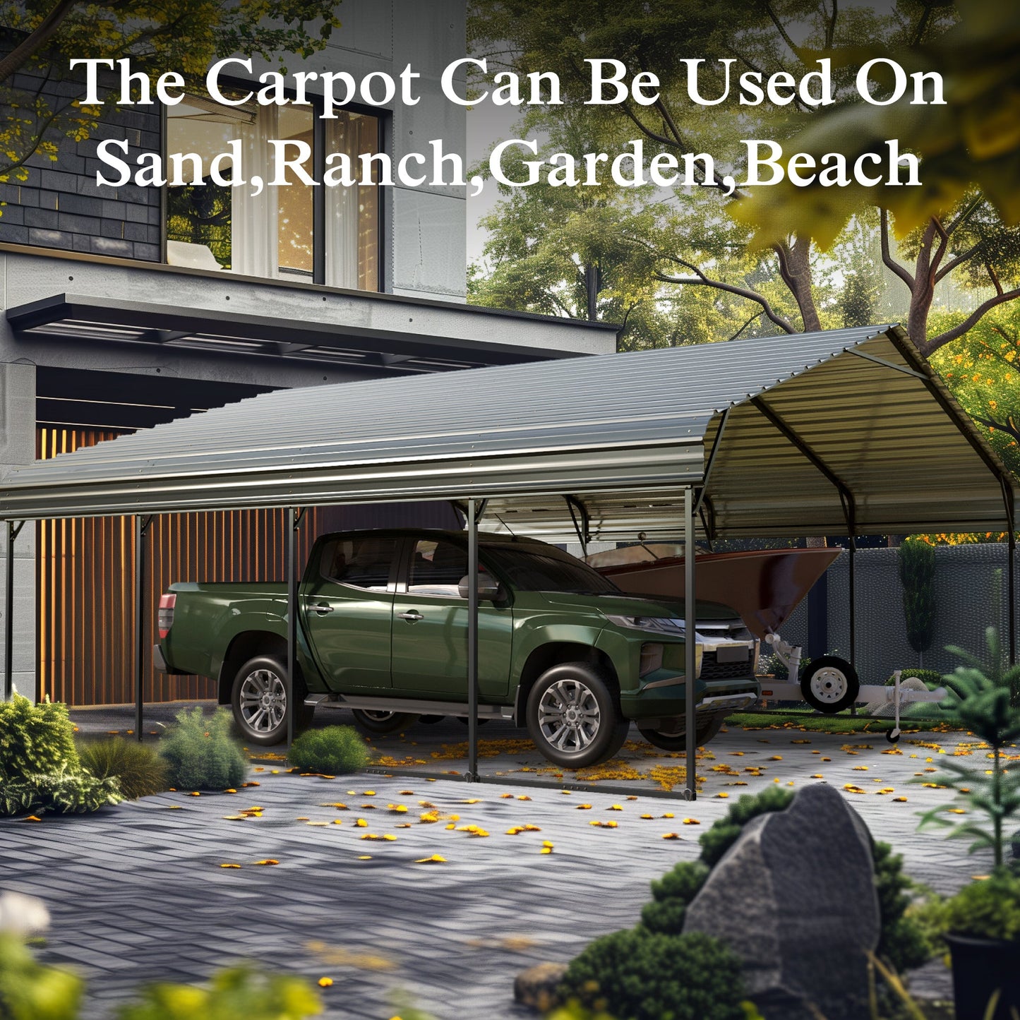 Alpha Joy 20' x 20' Heavy Duty Galvanized Steel Carport with Side Walls Multi-Purpose Shelter