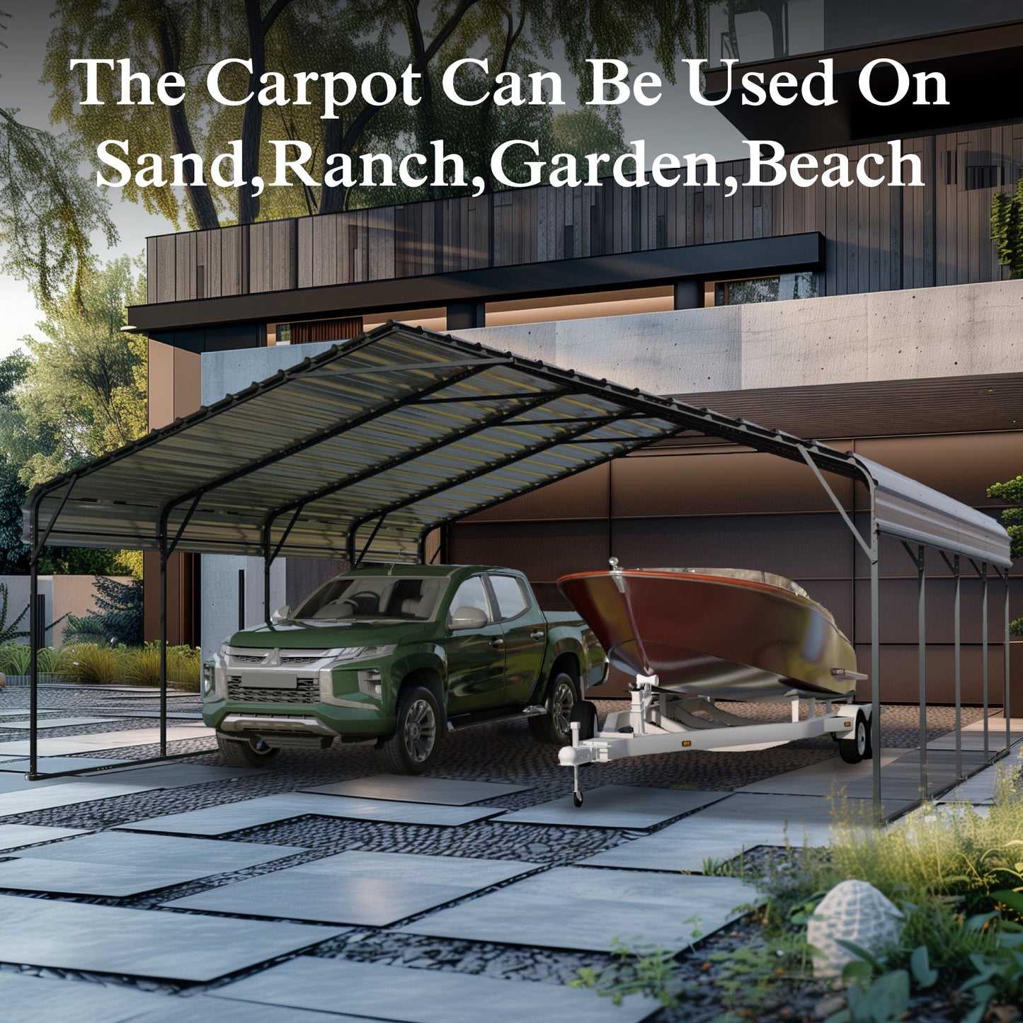 Alpha Joy 20' x 20' Heavy Duty Carport with Galvanized Steel Roof Cars Garage Shelter