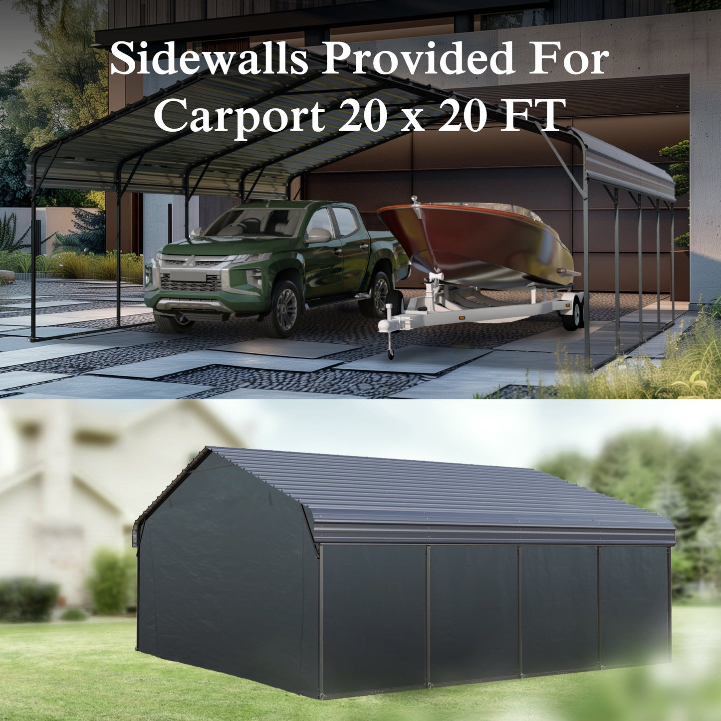 Alpha Joy 20' x 20' Heavy Duty Galvanized Steel Carport with Side Walls Multi-Purpose Shelter